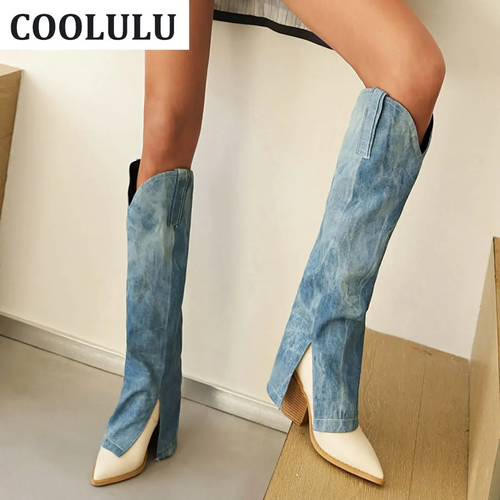 COOLULU Denim Knee High Cowboy Boots for Women Pointed Toe Stacked Heel Knee Length Boots Chunky Heel Western Cowgirl Boot
COOLULU Denim Knee High Cowboy Boots for Women Pointed Toe Stacked Heel Knee Length Boots Chunky Heel Western Cowgirl Boot