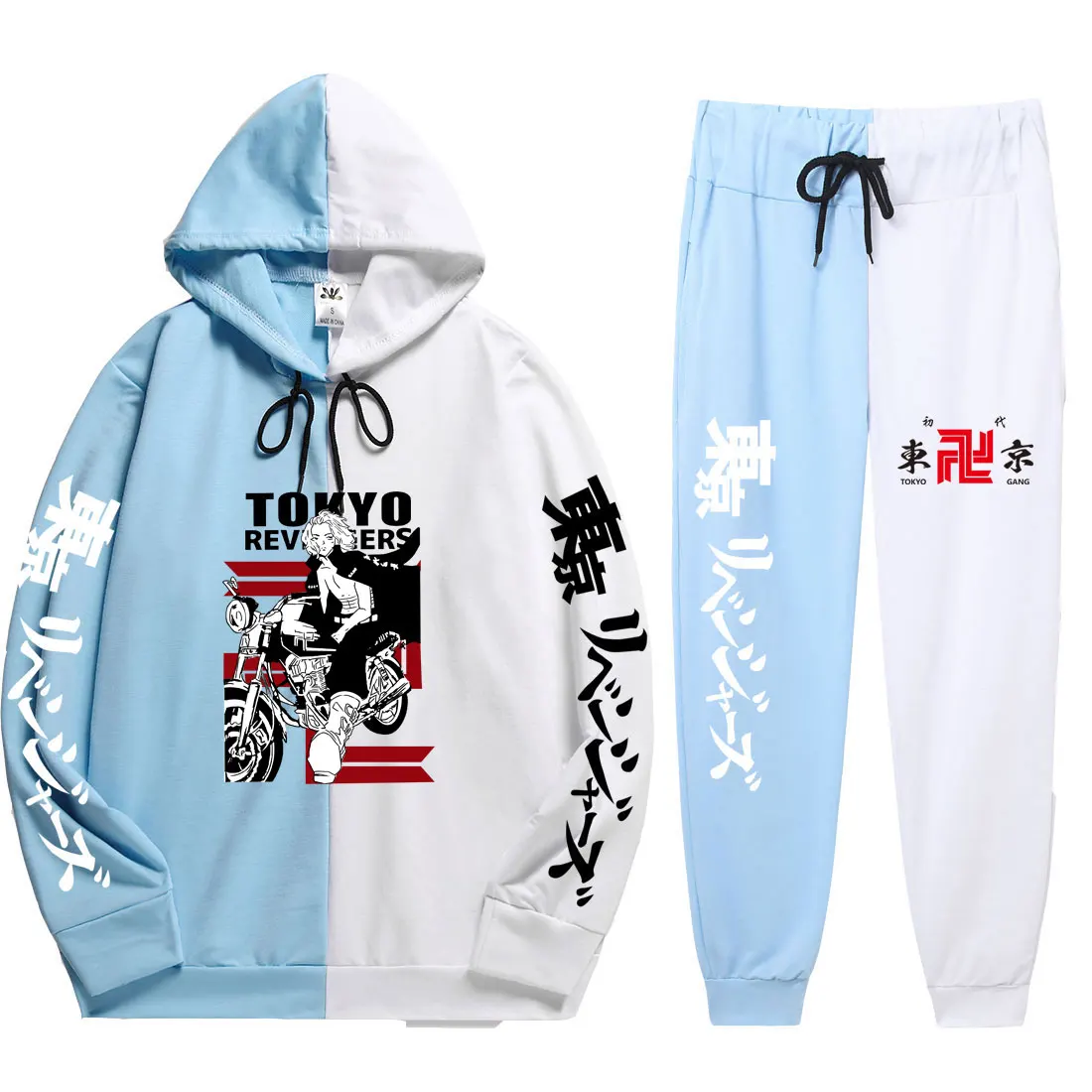 

Spring Summer 2 Pieces Sets Anime Tokyo Revengers Print hoodies sets Loose Simplicity Patchwork Thin Hoodie+Patchwork Pants