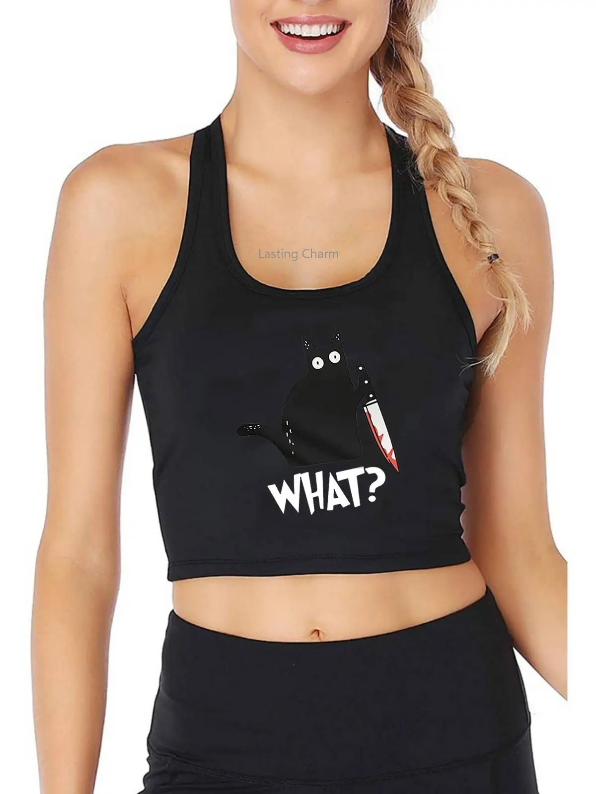 Black cat holding a bloody knife pattern Tank Top Women's Yoga Sports Workout Crop Top Gym Training Top
Black cat holding a bloody knife pattern Tank Top Women's Yoga Sports Workout Crop Top Gym Training Top