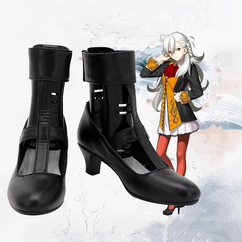 

Olgamally Asmireid Animsphere Cosplay Role Boots Anime Fate Grand Order High Heel PU Leather Black Shoes