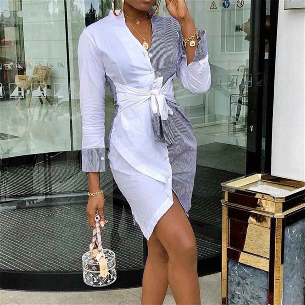 Fashion Shirt Dress Women Stripe Patchwork Short Party Dress Summer Autumn Holiday Sundress Office Lady Casual Dresses
Fashion Shirt Dress Women Stripe Patchwork Short Party Dress Summer Autumn Holiday Sundress Office Lady Casual Dresses