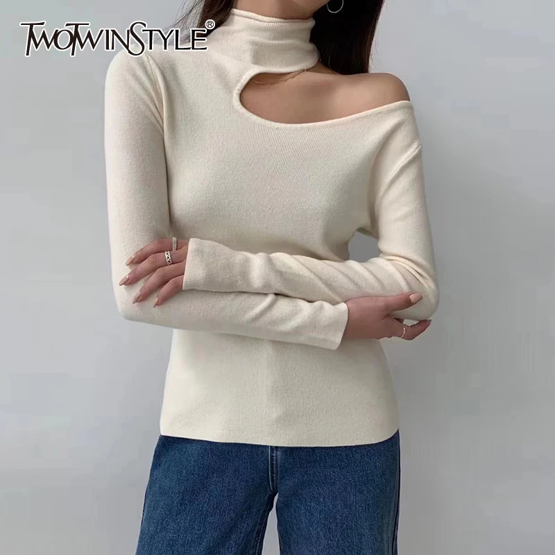 TWOTWINSTYLE Casual Slim Solid Cut Out Sweater Female Turtleneck Long Sleeve Fashion Temperament Sweaters For Women Autumn Style
TWOTWINSTYLE Casual Slim Solid Cut Out Sweater Female Turtleneck Long Sleeve Fashion Temperament Sweaters For Women Autumn Style