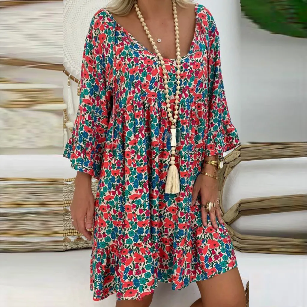 2021 Summer Floral Printing Dress Women's Casual Loose Dresses Plus Size Long Sleeve V-neck Ladies Club Party Sundress
2021 Summer Floral Printing Dress Women's Casual Loose Dresses Plus Size Long Sleeve V-neck Ladies Club Party Sundress