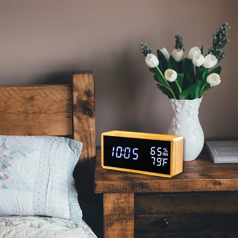 Voice Control LED Wooden Desktop Alarm Clock Temperature Humidity Electronic Digital Dual Display Multifunction Table
Voice Control LED Wooden Desktop Alarm Clock Temperature Humidity Electronic Digital Dual Display Multifunction Table