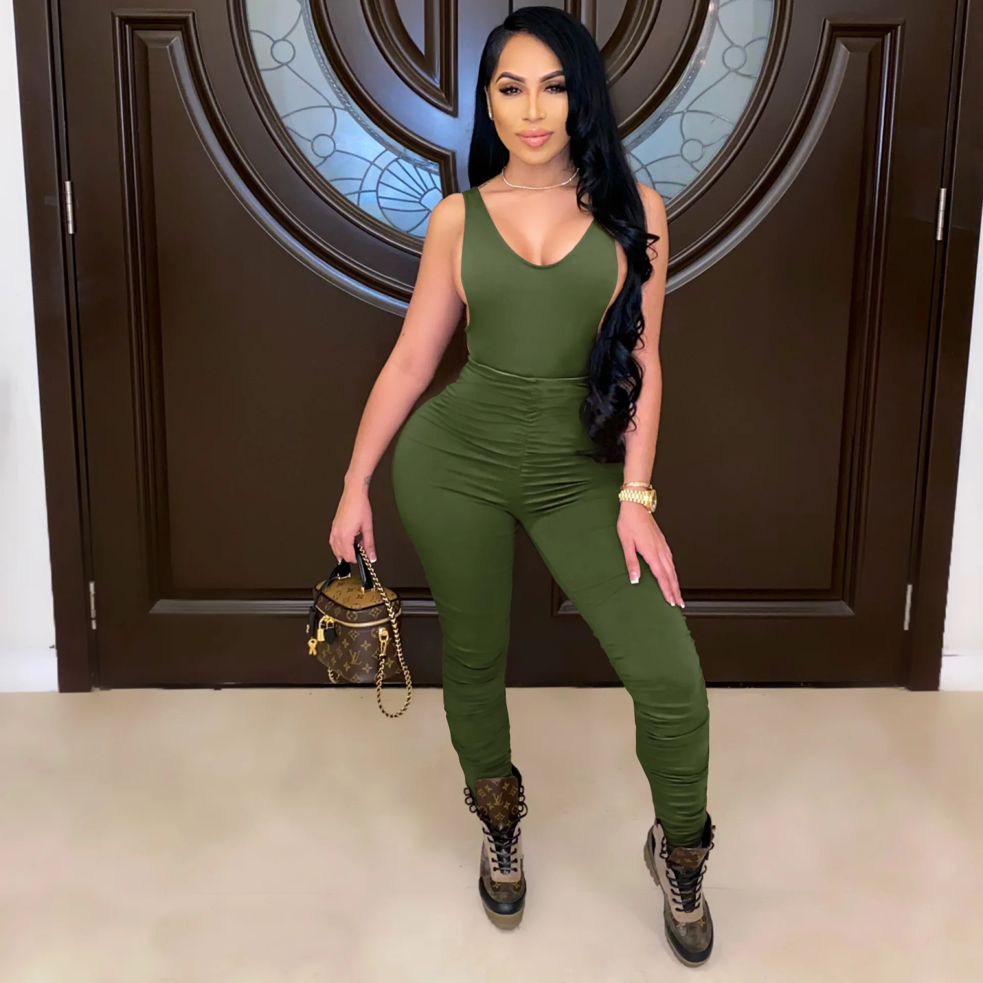 Echoine Sleeveless Jumpsuit Pleated Stacked Rompers Sexy Backless Skinny Playsuit Solid Women Sporty Overalls Casual Club Outfit 
Echoine Sleeveless Jumpsuit Pleated Stacked Rompers Sexy Backless Skinny Playsuit Solid Women Sporty Overalls Casual Club Outfit