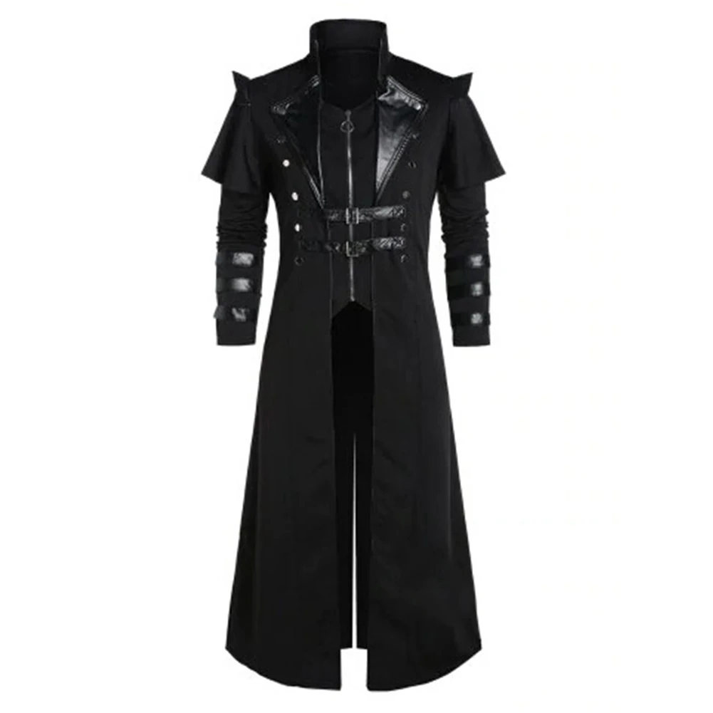 Medieval Mens Coat Long Jacket Gothic Steampunk Hooded Trench Cosplay Costume 
Medieval Mens Coat Long Jacket Gothic Steampunk Hooded Trench Cosplay Costume