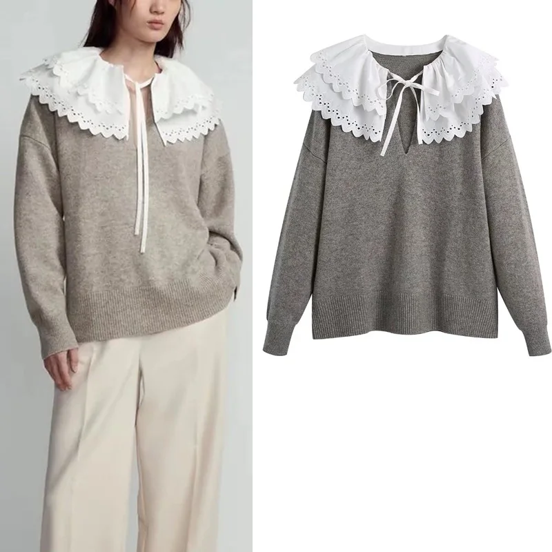 Za Removable Lapel Grey Woman's Sweater Fashion V-neck Long Sleeve Thicken Pullover Sweater Casual Oversized Warm Street Sweater
Za Removable Lapel Grey Woman's Sweater Fashion V-neck Long Sleeve Thicken Pullover Sweater Casual Oversized Warm Street Sweater