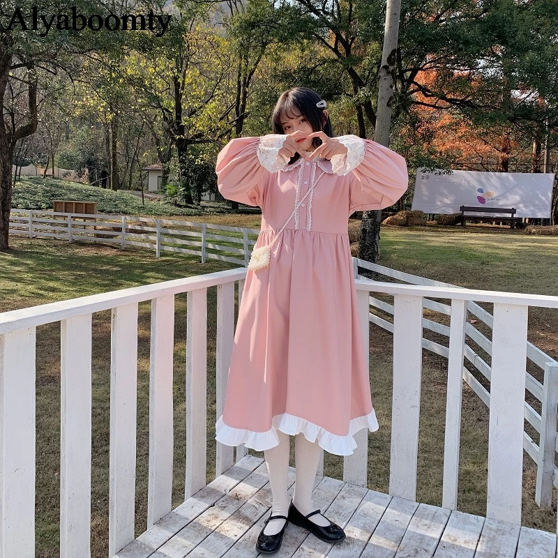 Japanese Mori Girl Autumn Women Long Dress Peter Pan Collar Pink Loose Dress Flare Sleeve Cute Kawaii Ruffles Lolita Party Dress
Japanese Mori Girl Autumn Women Long Dress Peter Pan Collar Pink Loose Dress Flare Sleeve Cute Kawaii Ruffles Lolita Party Dress