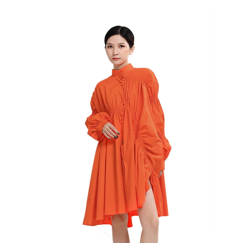 2021 Spring Irregular Pleated Big Size Dress Women Stand Collar Puff Sleeve Loose Dresses Women Elegant Dress Female LD1940
2021 Spring Irregular Pleated Big Size Dress Women Stand Collar Puff Sleeve Loose Dresses Women Elegant Dress Female LD1940