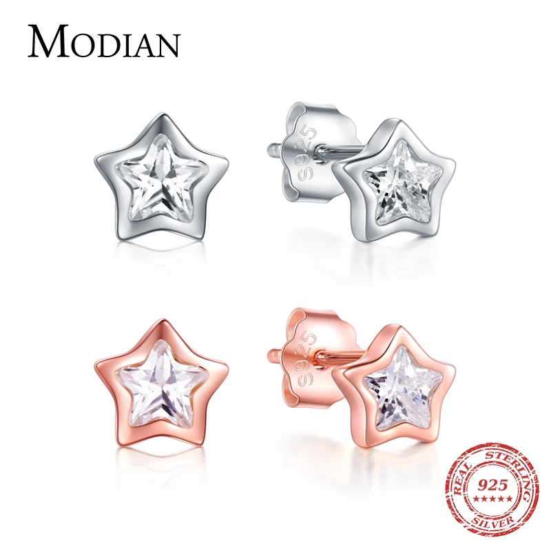 

Modian Top Quality 925 Sterling Silver Clear Sparkling Cubic Zirconia Stars Stud Earrings For Women Exquisite Fashion Jewelry