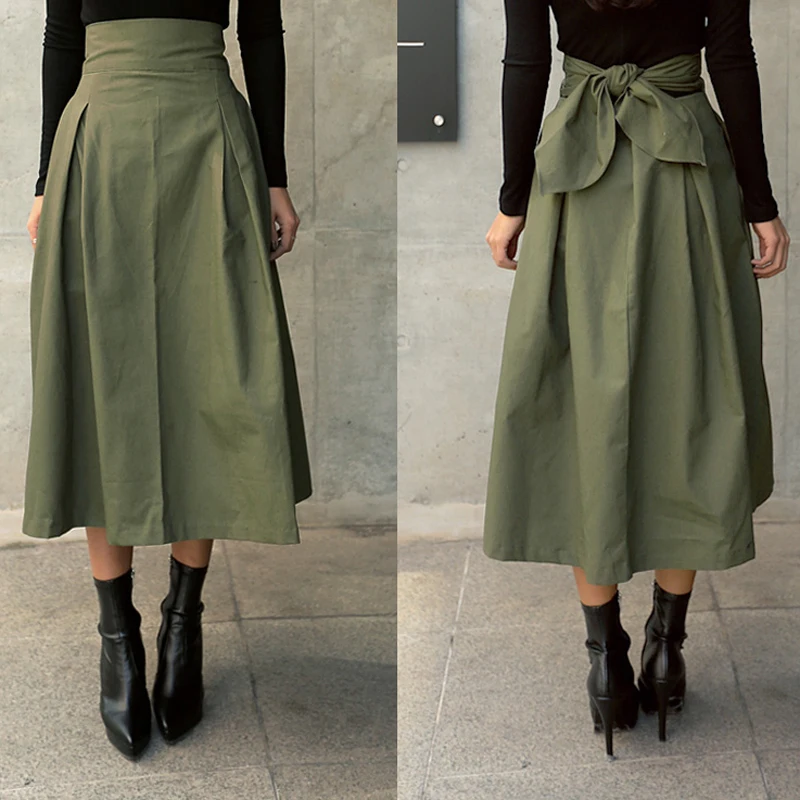 GOOHOJIO OL Style High Waist Bowknot Green A-line Skirts Ladies Office Flare Long Skirts Womens Faldas Streetwear 2020 Spring
GOOHOJIO OL Style High Waist Bowknot Green A-line Skirts Ladies Office Flare Long Skirts Womens Faldas Streetwear 2020 Spring
