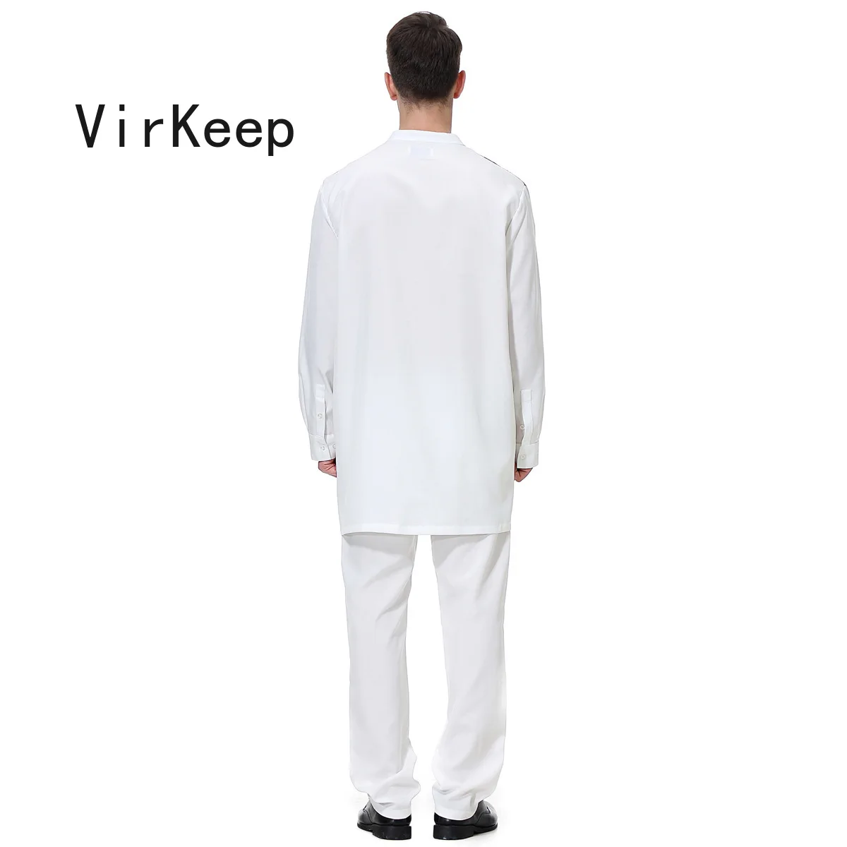 

Men full sleeve jubba thobe pants 2 pieces Set muslim Robes Fashion dubai moroccan Arabic Kaftan ramadan Suit plus size VKDR2480