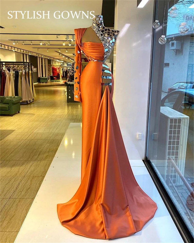 Elegant Orange High Neck Evening Gown Beaded Pleats Formal Night Dress With Long Sleeve Wedding Guest Dresses For Women Robe De
Elegant Orange High Neck Evening Gown Beaded Pleats Formal Night Dress With Long Sleeve Wedding Guest Dresses For Women Robe De