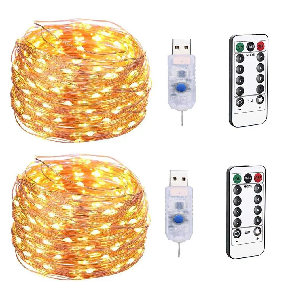 

20/50/100 LED 8 Modes Battery Operated String Lights, 33ft Remote Control Timer Waterproof Silver Copper Wire Fairy Lights for