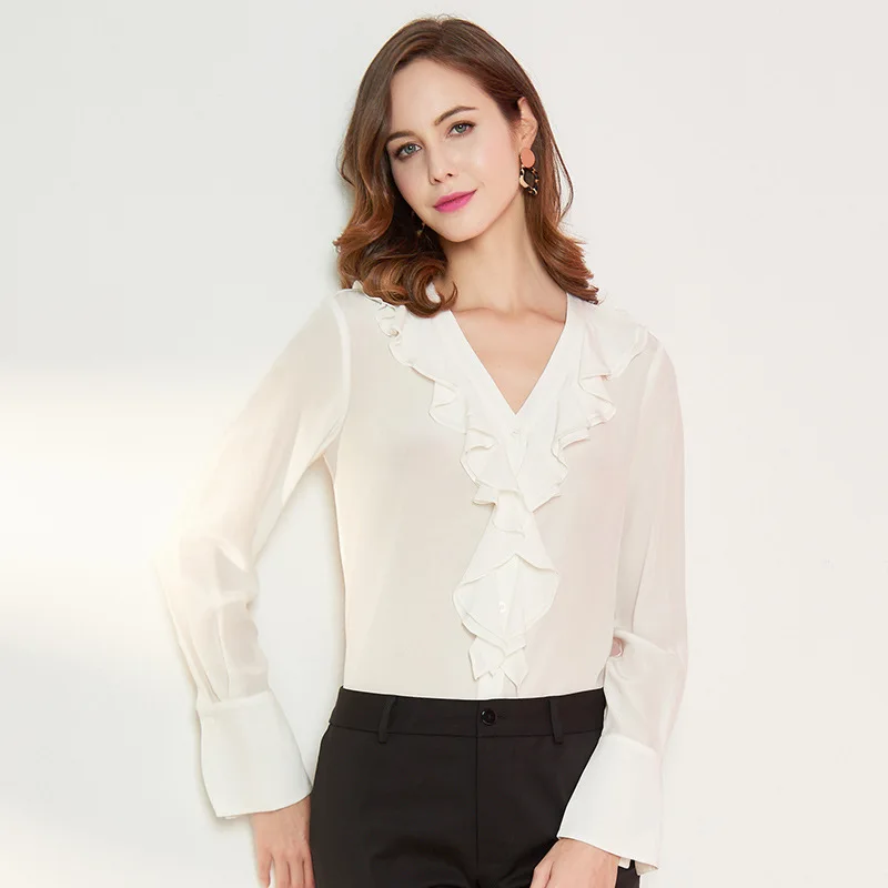 High Grade New Heavy Mulerry Silk shirt Women Spring And Summer Europe And America Temperament slim V-neck Versatile blouse
High Grade New Heavy Mulerry Silk shirt Women Spring And Summer Europe And America Temperament slim V-neck Versatile blouse