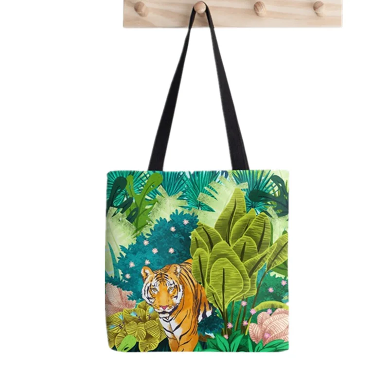 

2021 сумка-шоппер Джунгли тигр жесткой печать сумка-тоут для женщин Harajuku сумка для покупок через плечо; Сумка-шоппер леди Сумки-холсты