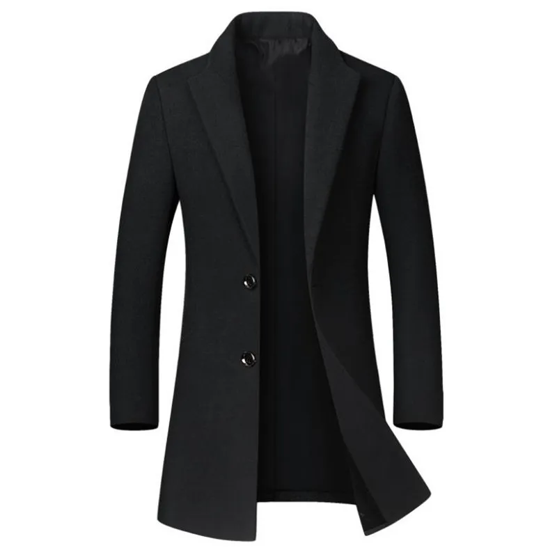 

Мужское шерстяное пальто, однотонная деловая Повседневная ветровка с отложным воротником, приталенная ветрозащитная куртка, Осень-зима