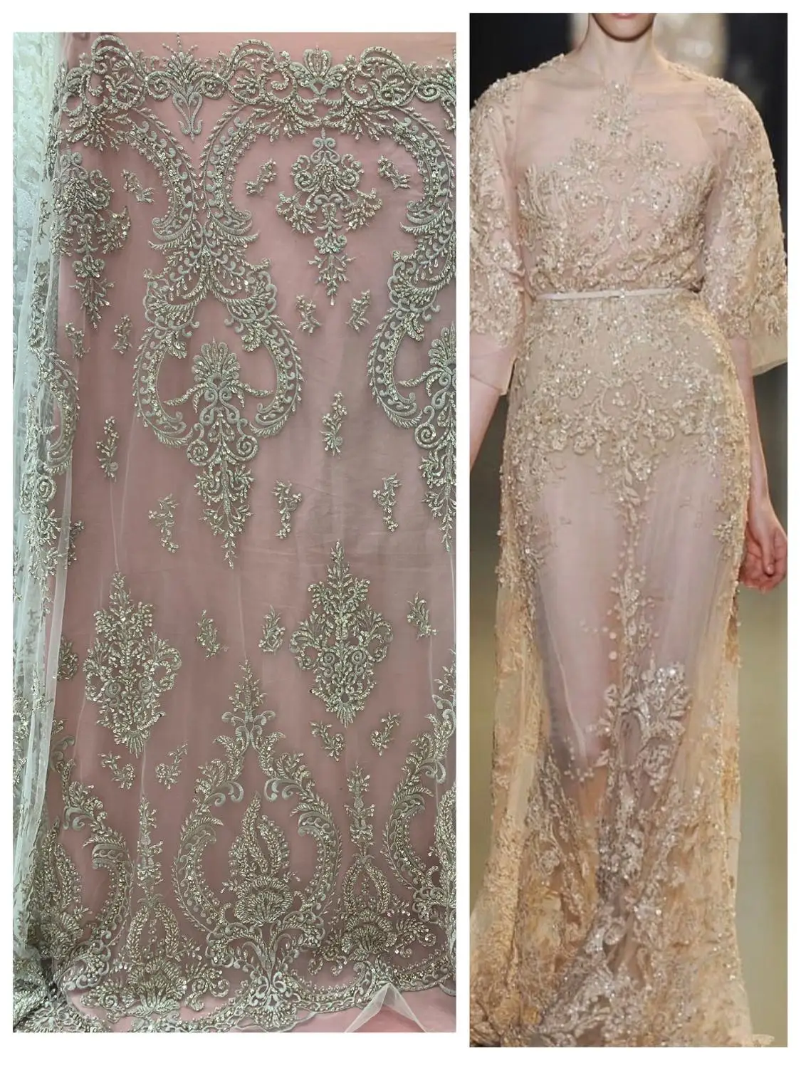 Luxury Design Champagne Gold French Net Sequin Mesh Tulle Embroidery Handmade Beaded Lace Fabric Textile For Sewing Party Dress
Luxury Design Champagne Gold French Net Sequin Mesh Tulle Embroidery Handmade Beaded Lace Fabric Textile For Sewing Party Dress