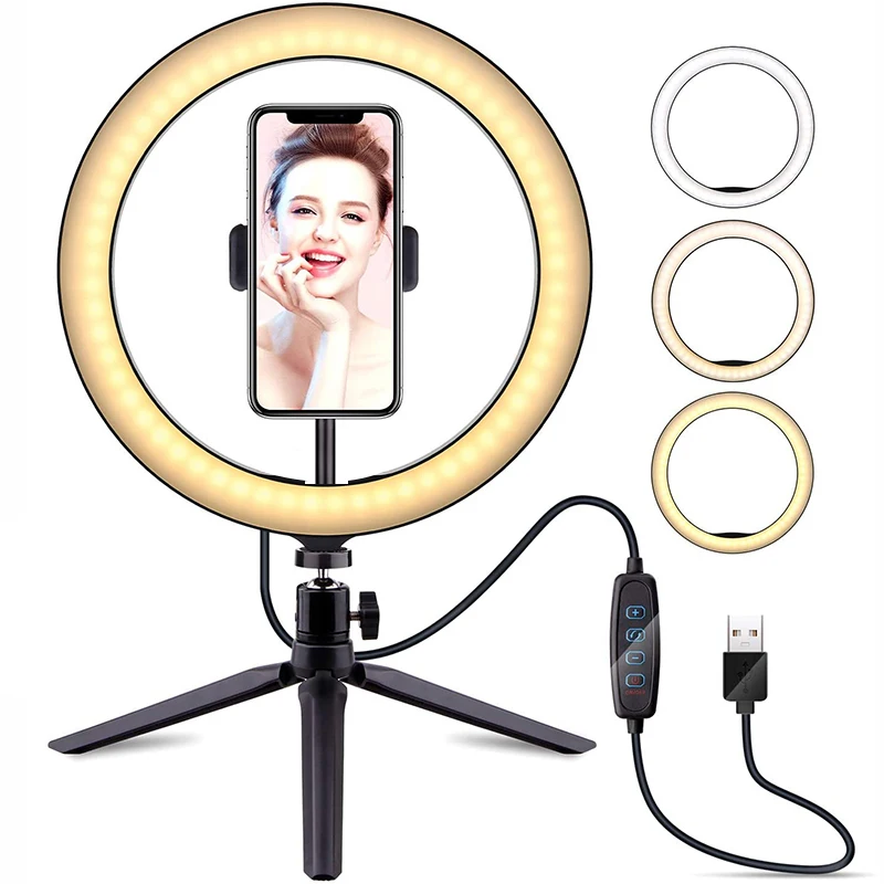 Dimmable LED Ring Light Selfie Lamp With Mini Tripod Stand Phone Clip Holder For Youtube Video Live Photography Studio Lighting
Dimmable LED Ring Light Selfie Lamp With Mini Tripod Stand Phone Clip Holder For Youtube Video Live Photography Studio Lighting