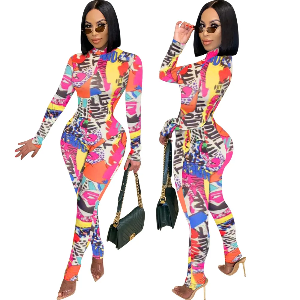Colorful Printing Women Skinny Nightclub Jumpsuits 2021 Spring New Female's O-neck Long Sleeve Zipper Rompers Hot Selling
Colorful Printing Women Skinny Nightclub Jumpsuits 2021 Spring New Female's O-neck Long Sleeve Zipper Rompers Hot Selling
