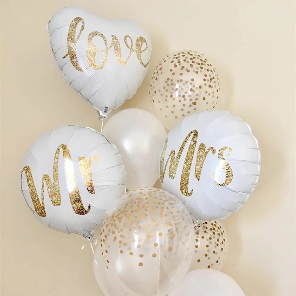 

18inch Round White Mr Mrs Foil Balloons Bride Marriage Transparent Gold Dot Latex Globos Wedding Valentines Decor Love Balloon