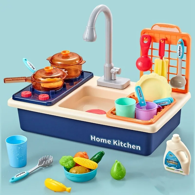 

Новинка 2022, Детские ролевые игрушки для кухонной раковины с игровой плитой, кастрюля, сковорода, кухонная утварь для резки еды