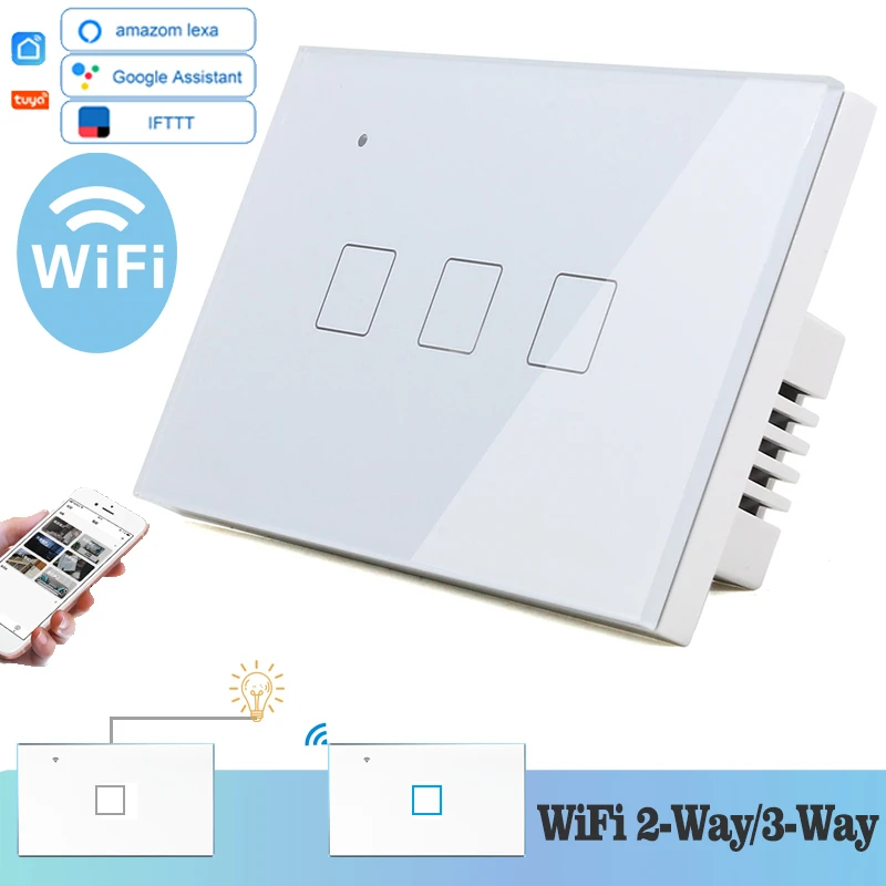 WIFI сенсорный светильник настенный выключатель белого стекла синий светодиод 118*72
