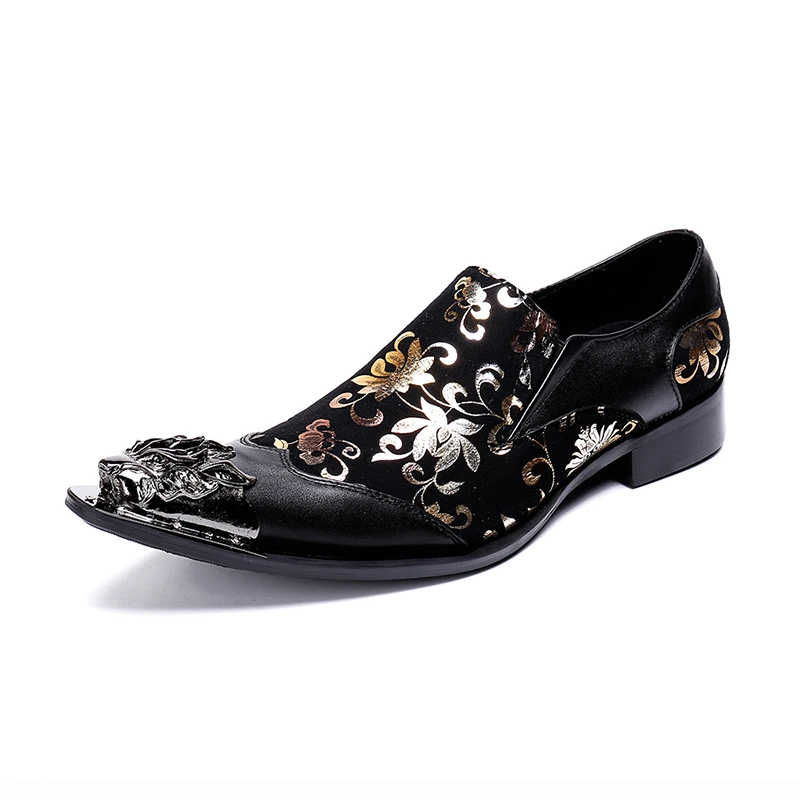 NA141 Black Gold Printing Men Business Shoes Genuine Leather Metal Pointed Toe Formal Dress Shoes Men Wedding Shoes
NA141 Black Gold Printing Men Business Shoes Genuine Leather Metal Pointed Toe Formal Dress Shoes Men Wedding Shoes