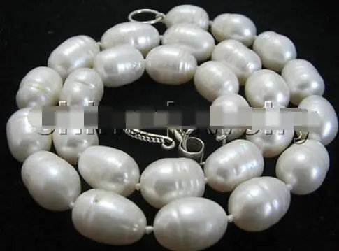 

P2011-18" 9-10mm natural white baroque freshwater pearl necklace -925 silver clasp