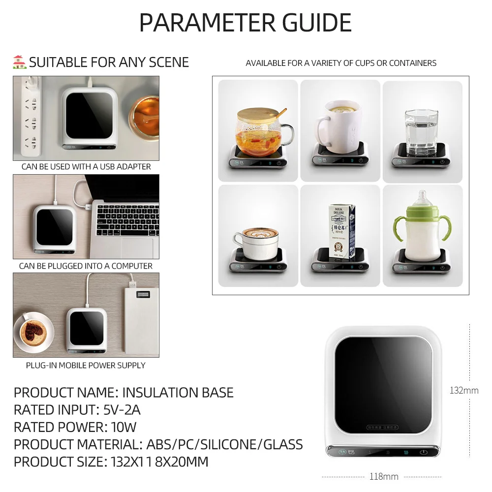 Offee Mug Warmer Cup Heater Smart Thermostatic Hot Tea Makers Heating Coaster Desktop Heater for Coffee Milk Tea
Offee Mug Warmer Cup Heater Smart Thermostatic Hot Tea Makers Heating Coaster Desktop Heater for Coffee Milk Tea