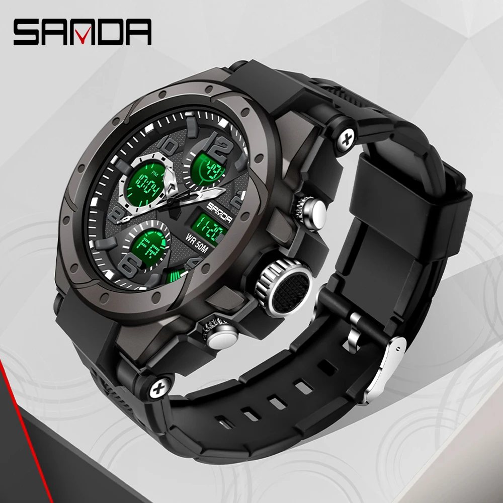 Часы SANDA мужские электронные в стиле милитари модные роскошные Цифровые наручные