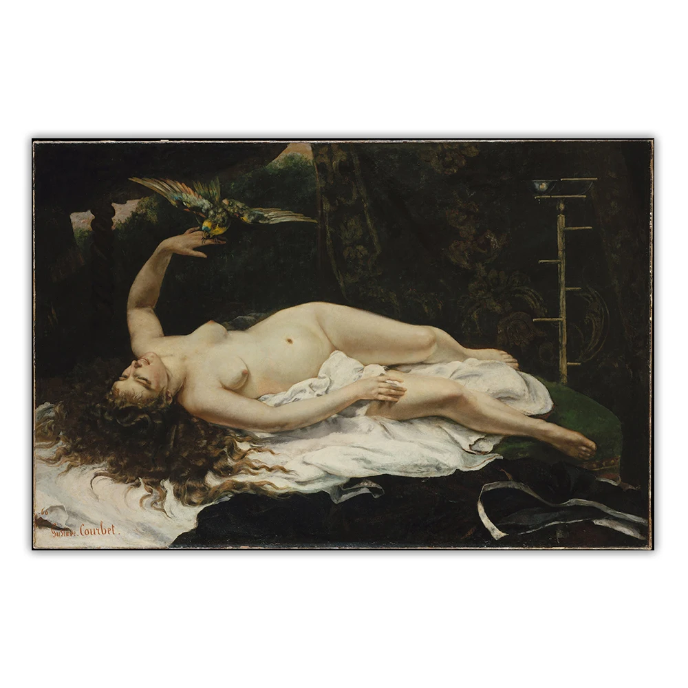 Citon Gustave Courbet 》 женщина с попугаем Картина на холсте масляная живопись