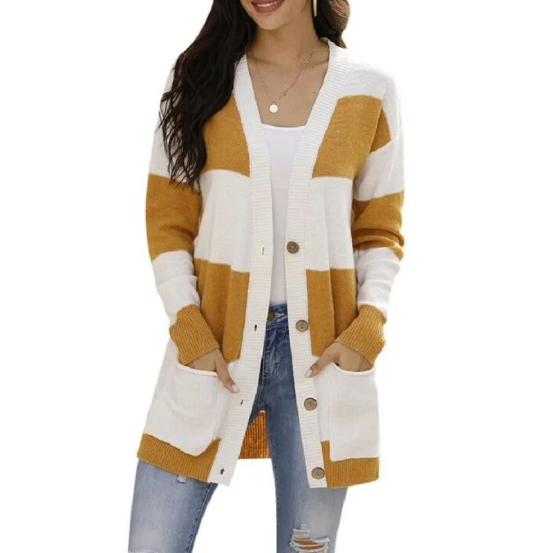 Single Breasted Striped Colorblock Pocket Cardigan Women Casual Sweaters Woman Loose Knitwear Autumn Winter
Single Breasted Striped Colorblock Pocket Cardigan Women Casual Sweaters Woman Loose Knitwear Autumn Winter
