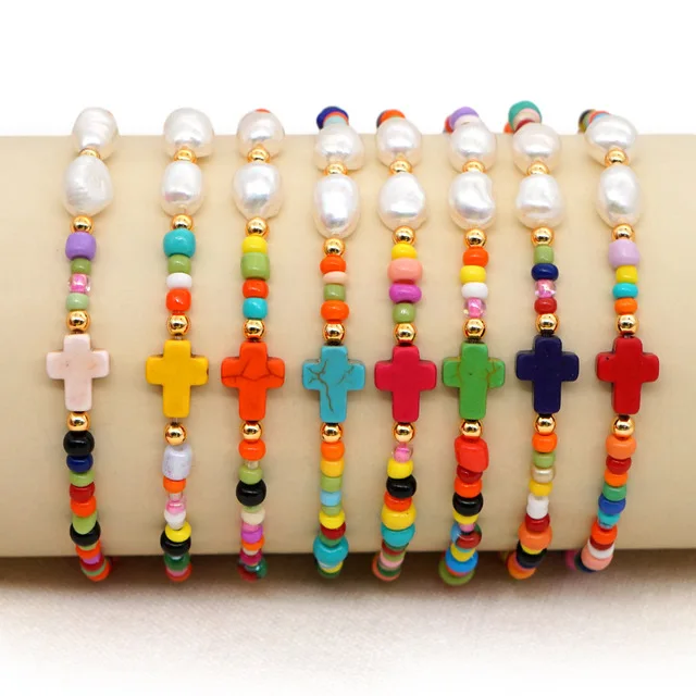Simple New Style Bohemian Stained Glass Rice Beads Emperor Stone Cross Bracelets Freshwater Imitation Pearl Women's Jewelry Gift
Simple New Style Bohemian Stained Glass Rice Beads Emperor Stone Cross Bracelets Freshwater Imitation Pearl Women's Jewelry Gift