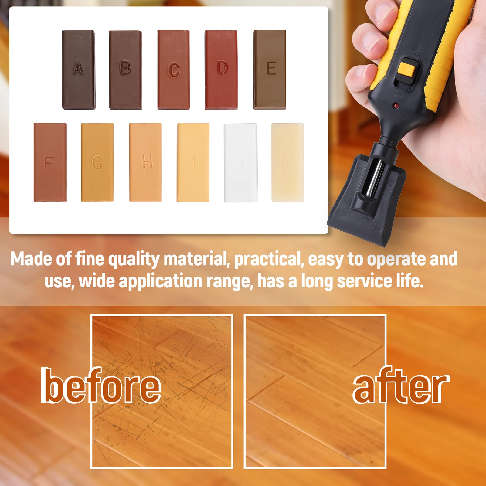 Laminate Floor Repair Kit Wax Block for Repair Damaged Laminated Flooring Kitchen Worktops Scratche Mending Woodworking Tool Set
Laminate Floor Repair Kit Wax Block for Repair Damaged Laminated Flooring Kitchen Worktops Scratche Mending Woodworking Tool Set