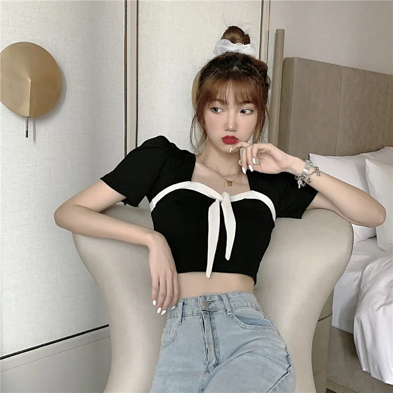 XZ056 2021 new Korean version of slim slimming short wild square neck pullover bow short sleeve T-shirt
XZ056 2021 new Korean version of slim slimming short wild square neck pullover bow short sleeve T-shirt