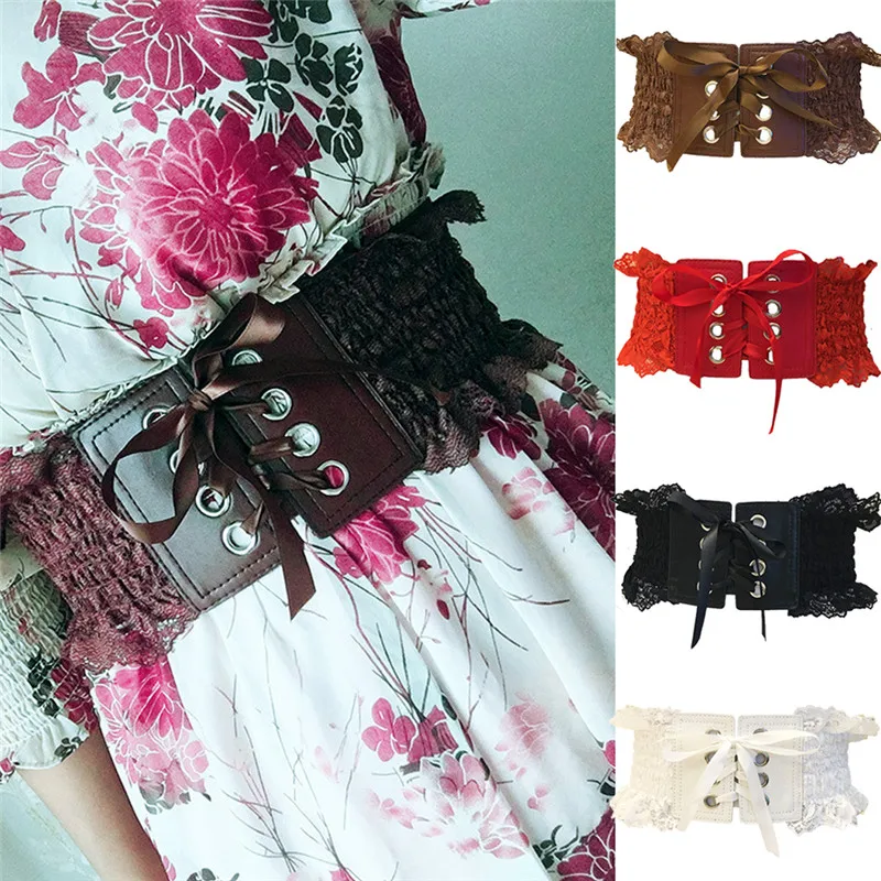 Fashion Women Wide Buckle Belts Solid Slim Bow Lace-up Elastic Lace Stretch Corset Waistband Waist Drawstring Ladies Accessories |
