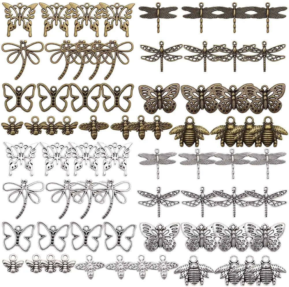 

72 шт. 2 цвета Кулон-бабочка стрекоза пчела насекомое Тибетский сплав ювелирные изделия аксессуары DIY ожерелье браслет