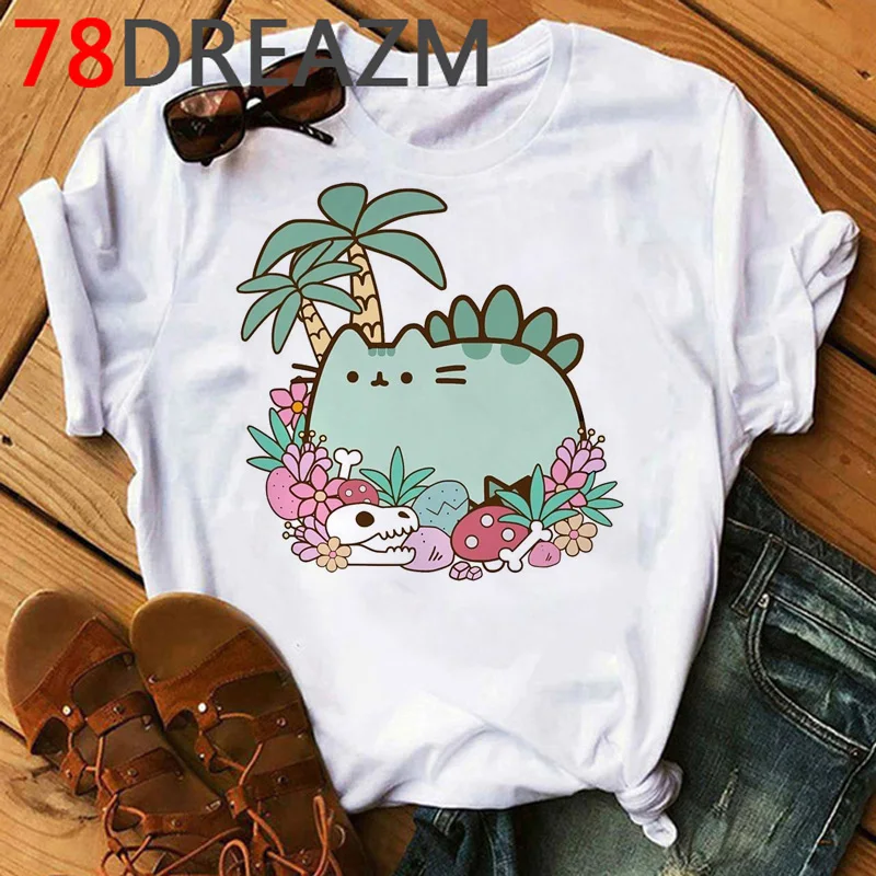 Kawaii Pusheen Кот футболка женский летний топ смешной графика мультфильм гранж