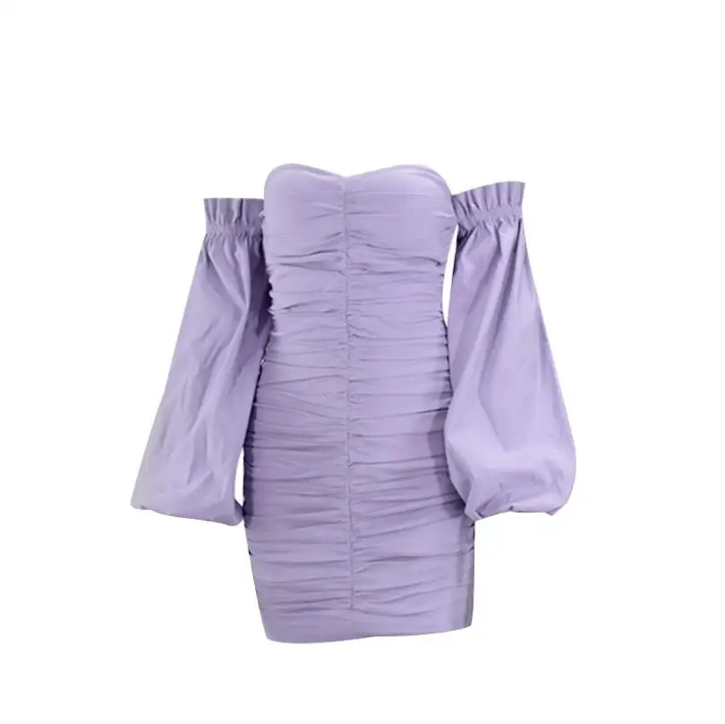 Women's one-line neck strapless folds sexy puff sleeve tube top dress
Women's one-line neck strapless folds sexy puff sleeve tube top dress