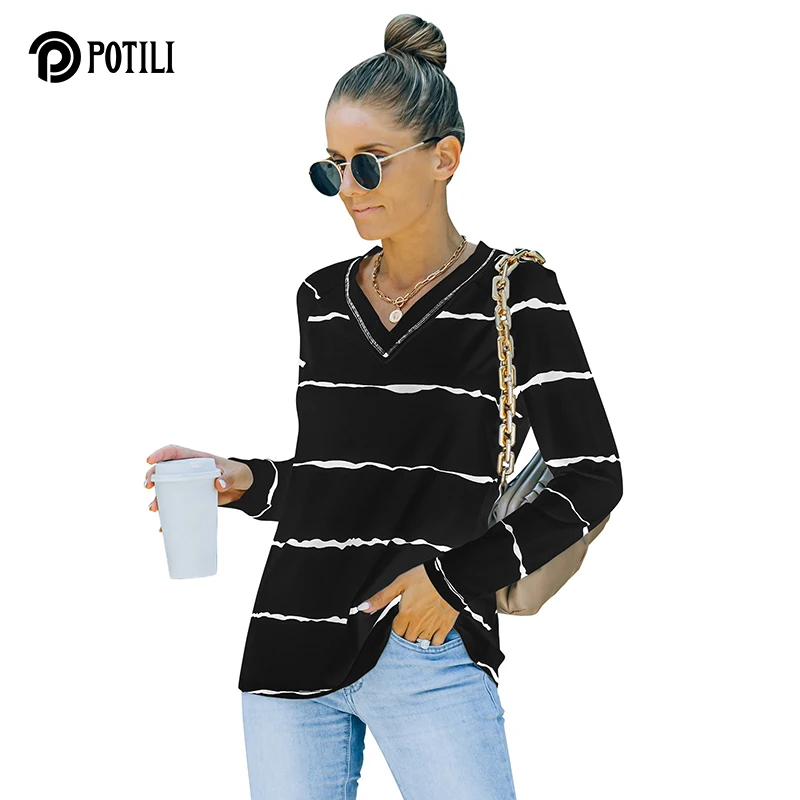 POTILI V-Neck Basic Long Sleeve Womens T-shirt Casual Black White Fashion Crop Top Striped Clothing Fashion Korean Blouses Tees
POTILI V-Neck Basic Long Sleeve Womens T-shirt Casual Black White Fashion Crop Top Striped Clothing Fashion Korean Blouses Tees