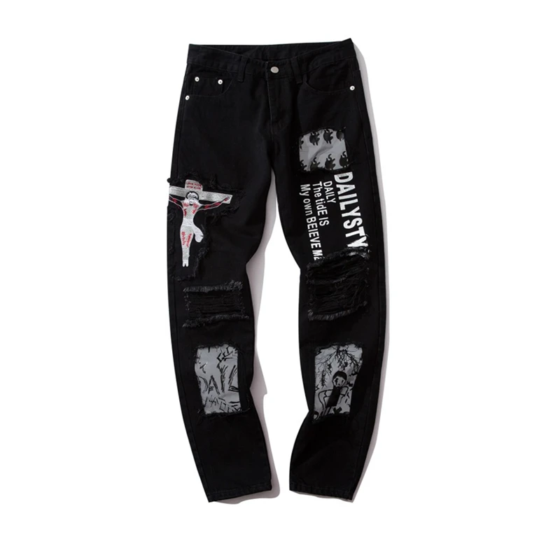 ELKMU Black Jeans Ripped Destroyed Skinny Jeans Fashion Denim Pants Men Streetwear Hole Jesus Print Hip Hop Trousers Male HE198
ELKMU Black Jeans Ripped Destroyed Skinny Jeans Fashion Denim Pants Men Streetwear Hole Jesus Print Hip Hop Trousers Male HE198