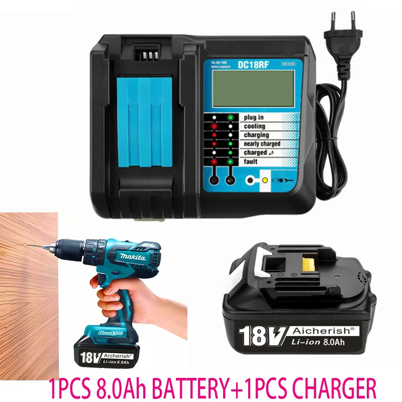 Makita 18v Battery WIth LCD Charger BL1860B Rechargeable Batteries 18 V 8000mAh Lithium Ion For 8Ah BL1840 BL1850 BL1830 BL1860
Makita 18v Battery WIth LCD Charger BL1860B Rechargeable Batteries 18 V 8000mAh Lithium Ion For 8Ah BL1840 BL1850 BL1830 BL1860