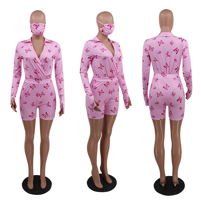 Summer fashion women's suit -- printed lapel long-sleeve blouse + shorts + mask -- sexy casual three-piece suit
Summer fashion women's suit -- printed lapel long-sleeve blouse + shorts + mask -- sexy casual three-piece suit
