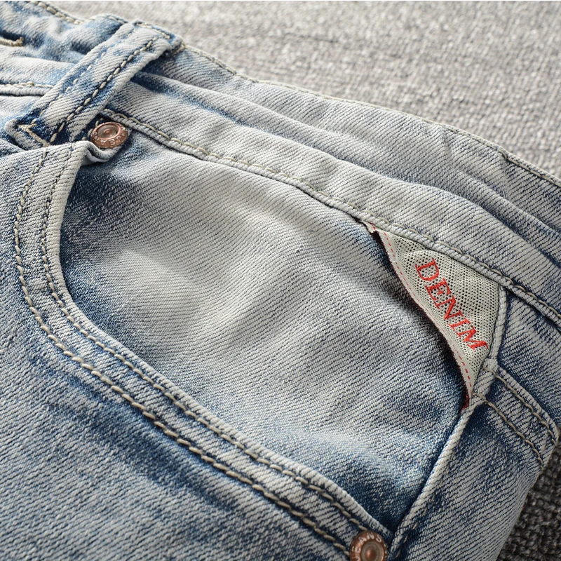 Korean Style Fashion Men Jeans Retro Light Blue Elastic Slim Fit Destroyed Ripped Jeans Men Streetwear Designer Denim Punk Pants
Korean Style Fashion Men Jeans Retro Light Blue Elastic Slim Fit Destroyed Ripped Jeans Men Streetwear Designer Denim Punk Pants