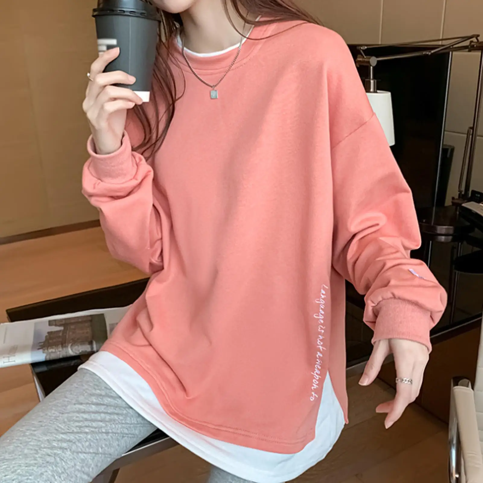 Women Tops Long Sleeve O Neck Fake Two Piece Thin Sweatshirt Loose Pullover Casual Solid Oversized Tracksuit Spring Autumn
Women Tops Long Sleeve O Neck Fake Two Piece Thin Sweatshirt Loose Pullover Casual Solid Oversized Tracksuit Spring Autumn