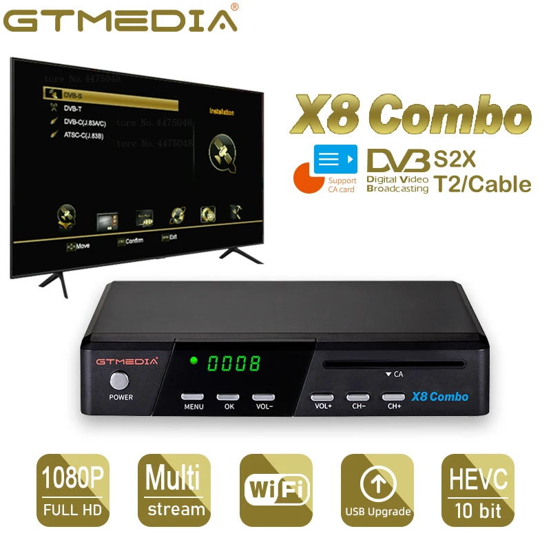 H.265 10 бит T2 digibox GTMEDIA X8 комбо Поддержка DVB T2/S2X Multi T2MI спутниковое телевидение