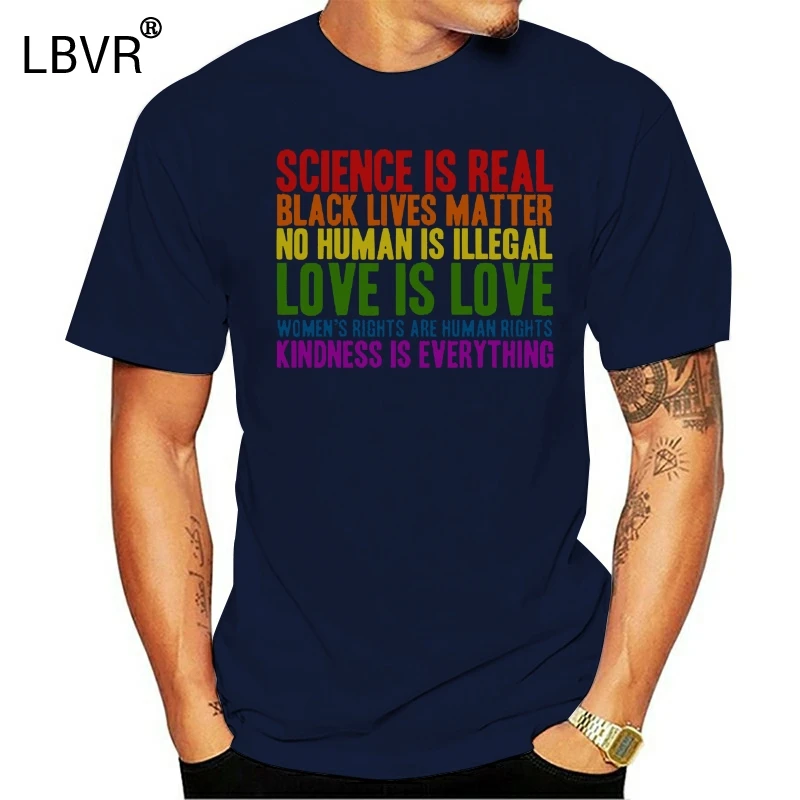 Мужская хлопковая футболка с короткими рукавами принтом Science Is Real Black Lives Matter
