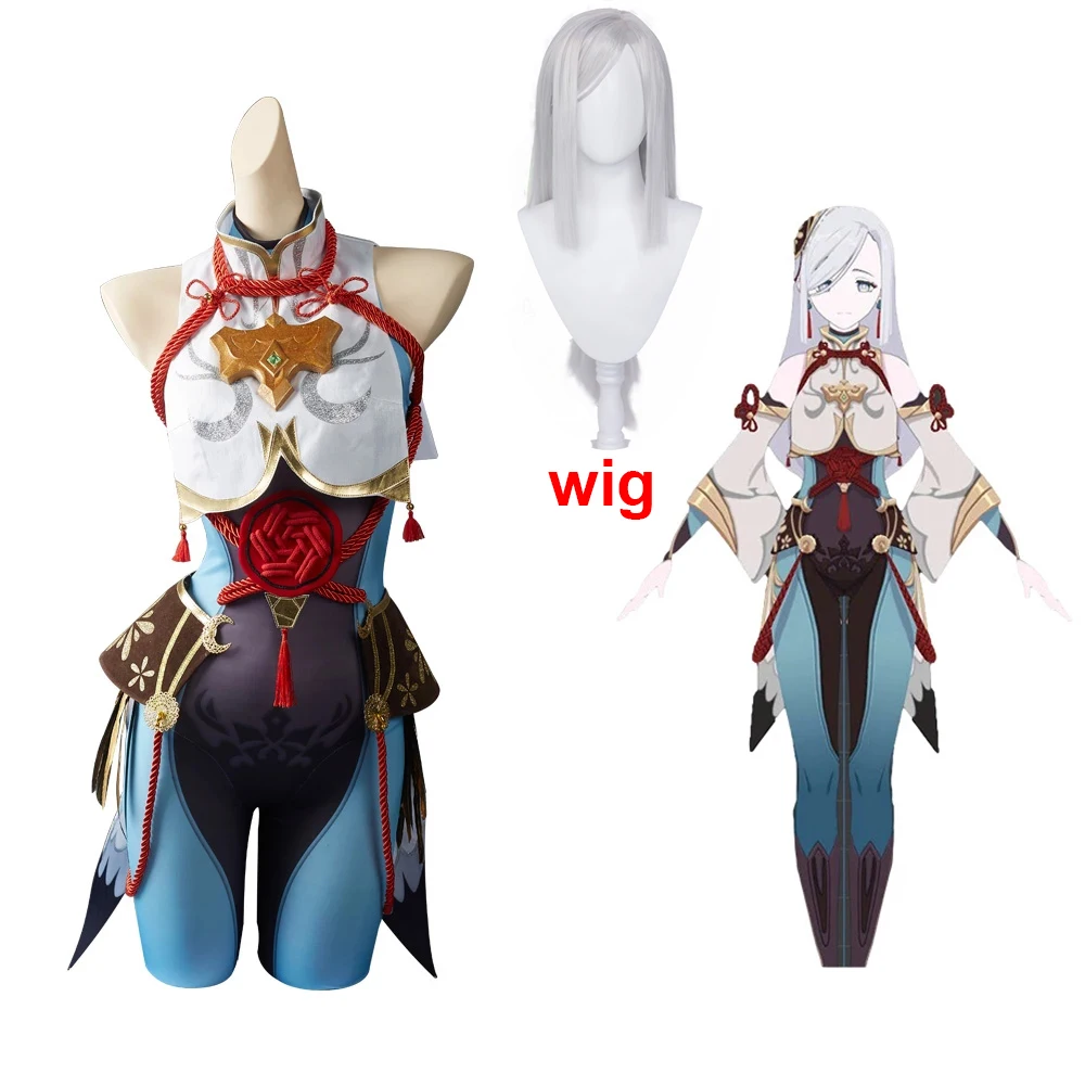 

Anime Genshin Impact Shenhe Game Suit Lovely Kimono Uniform Cosplay Costume Halloween Carnival Party Outfit For Women