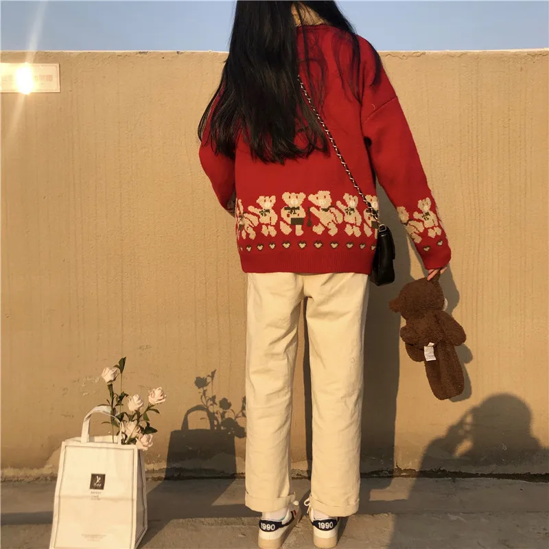 Japanese Sweety Soft Girly Loose Red Women Sweaters 2020 Autumn Kawaii Full Sleeve Pullovers Cartoon Print Cute Knitting Sweater
Japanese Sweety Soft Girly Loose Red Women Sweaters 2020 Autumn Kawaii Full Sleeve Pullovers Cartoon Print Cute Knitting Sweater